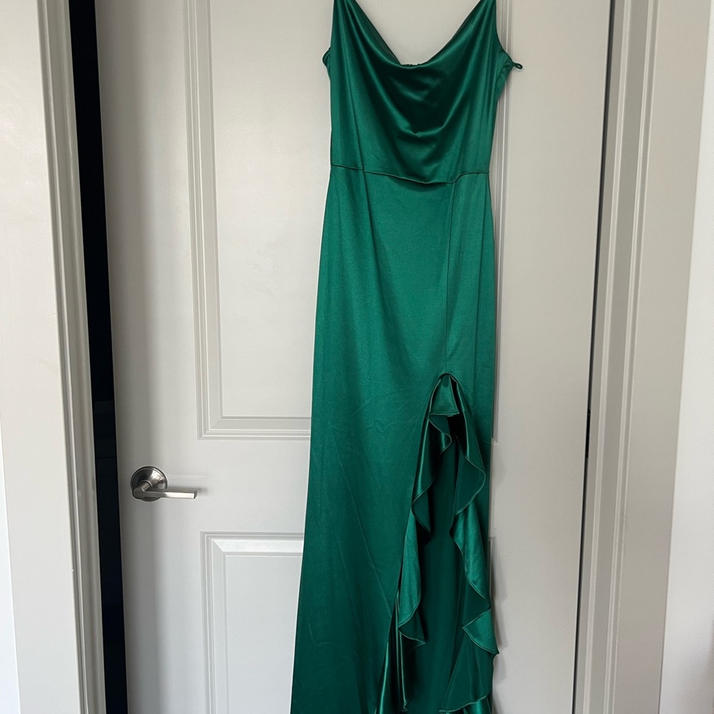 Windsor Green Ruched Cowl Neck Maxi Gown